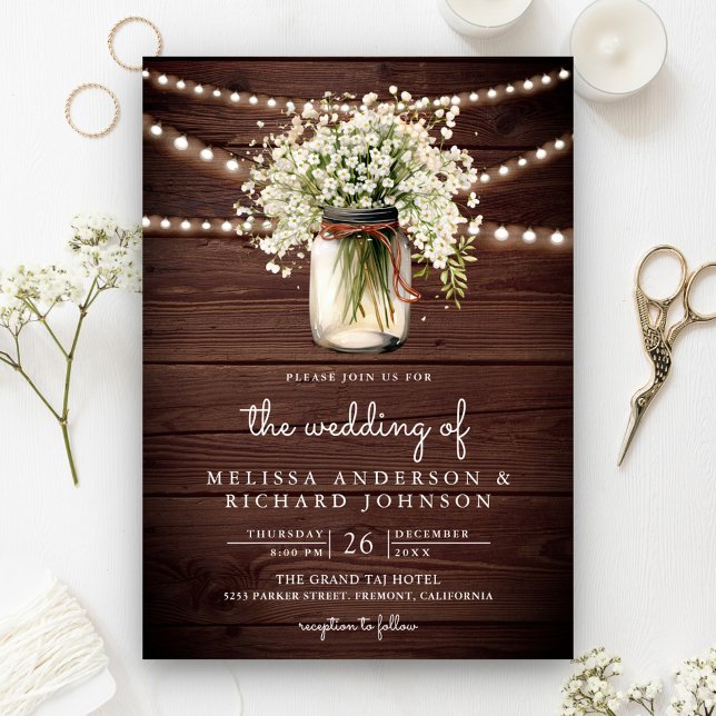 Invitation Rustique Mariage Tout en Un Pot Mason à Baby's Bre (Créateur téléchargé)
