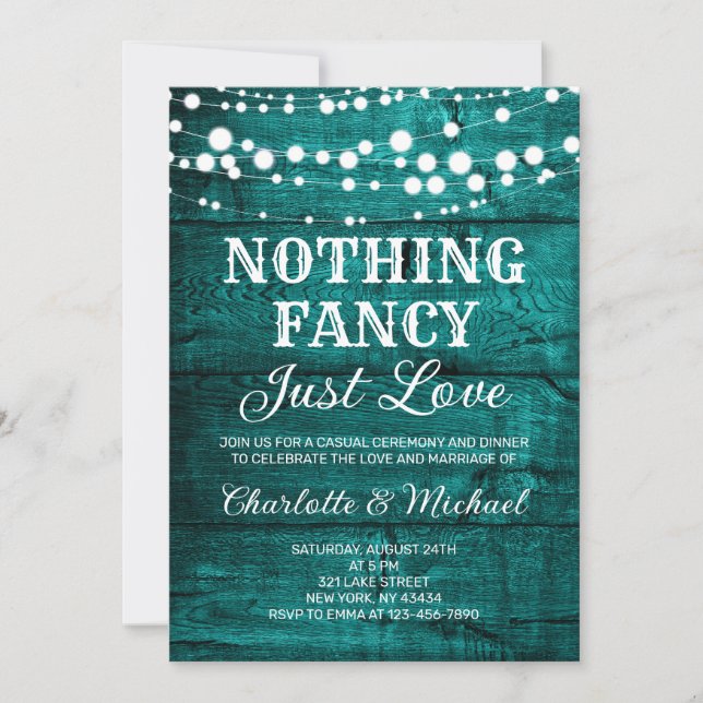 Invitation Rustique Mariage Turquoise Bois Rien de Fantaisie  (Devant)
