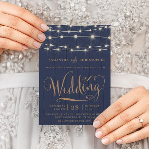 Invitation Rustique Marine Bleu Bois & String Mariage