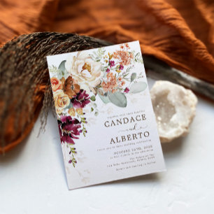 Invitation Rustique Maroon rouille Orange Botanique Floral Ma