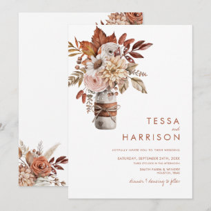 Invitation Rustique Mason Jar Aquarelle Mariage Floral