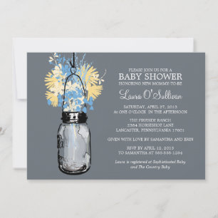 Invitation Rustique Mason Jar Baby shower Fleur sauvage