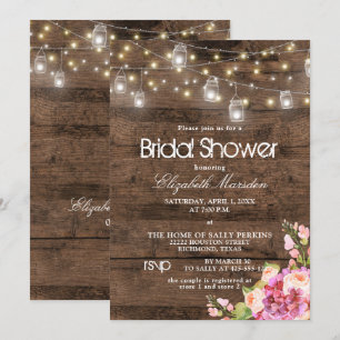 Invitation Rustique Mason Jar éclaire la Fête des mariées flo
