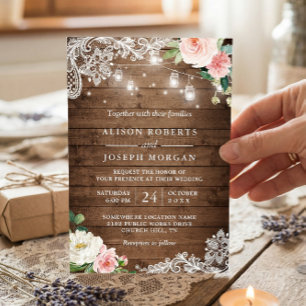Invitation Rustique Mason Jar illumine le Mariage de dentelle