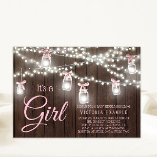 Invitation Rustique Mason Jar String Light Baby Girl Douche