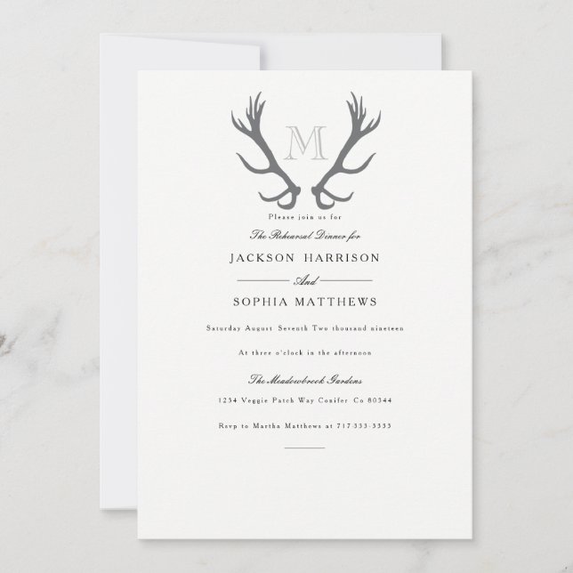 Invitation Rustique Minimal Antler & Mariage Initi (Devant)