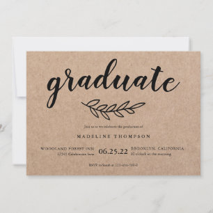 Invitation Rustique minimaliste feuille Graduate Script Gradu