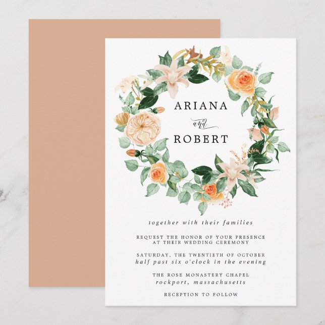 Invitation Rustique moderne Automne Floral Mariage (Devant / Derrière)