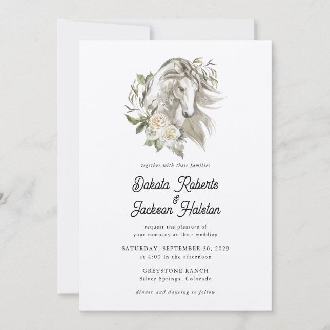 Invitation Rustique moderne Cheval de pays Mariage Floral I (Devant)
