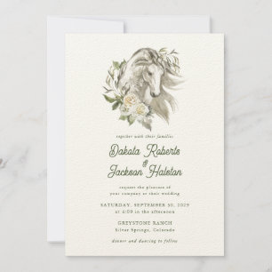 Invitation Rustique moderne Cheval de pays Olive Floral Maria