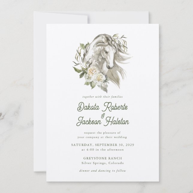 Invitation Rustique moderne Cheval de pays Olive Floral Maria (Devant)