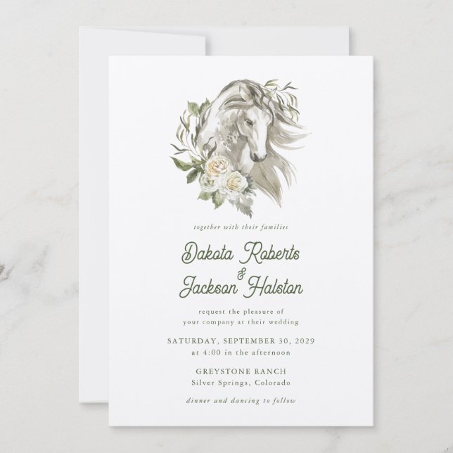 Invitation Rustique moderne Cheval de pays Olive Floral Maria (Devant)