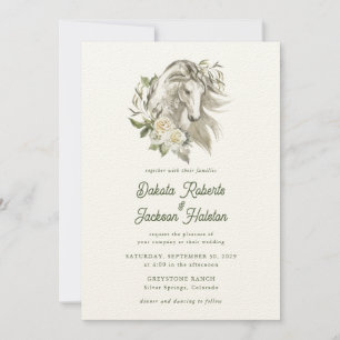 Invitation Rustique moderne Cheval de pays Olive Floral Maria