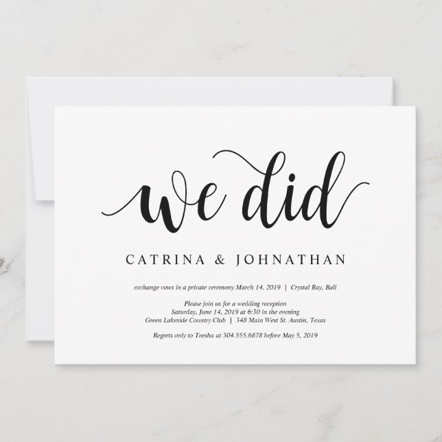 Invitation Rustique Moderne, Écriture Noire, Mariage en Intim (Devant)