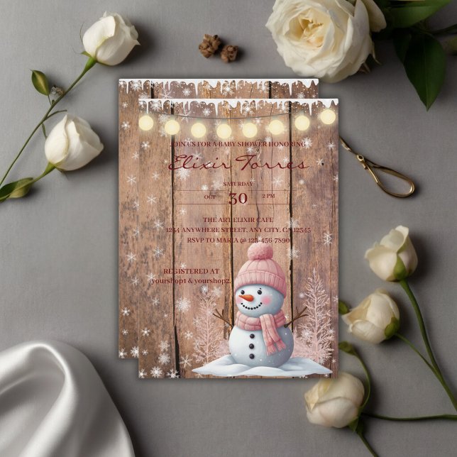 Invitation Rustique moderne Elegant Baby shower Snowman (Créateur téléchargé)