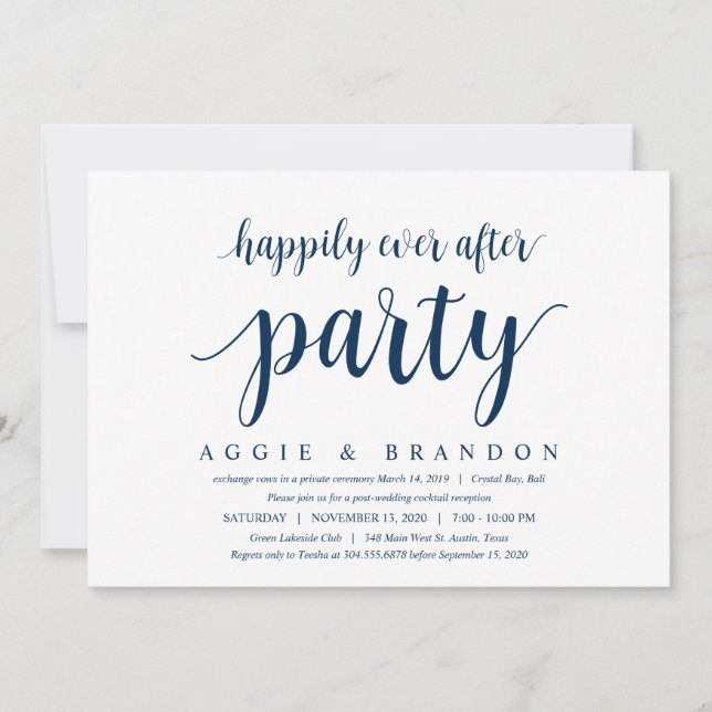 Invitation Rustique Moderne Mignon, Bleu Marine, Mariage Fugi (Devant)