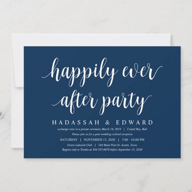 Invitation Rustique Moderne Mignon Bleu Marine, Mariage Fuite (Devant)