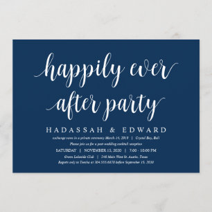 Invitation Rustique Moderne Mignon Bleu Marine, Mariage Fuite