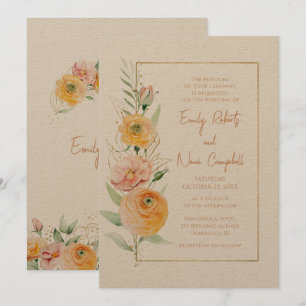 Invitation Rustique moderne orange jaune aquarelle Floral