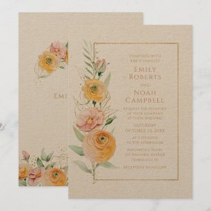 Invitation Rustique moderne orange jaune aquarelle Floral