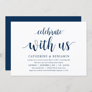 Invitation Rustique moderne, Script bleu marine, Elopement Ma