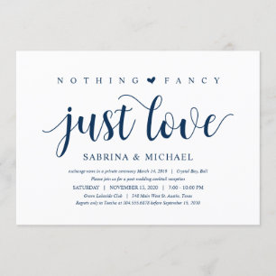 Invitation Rustique moderne, Script bleu marine, Elopement Ma