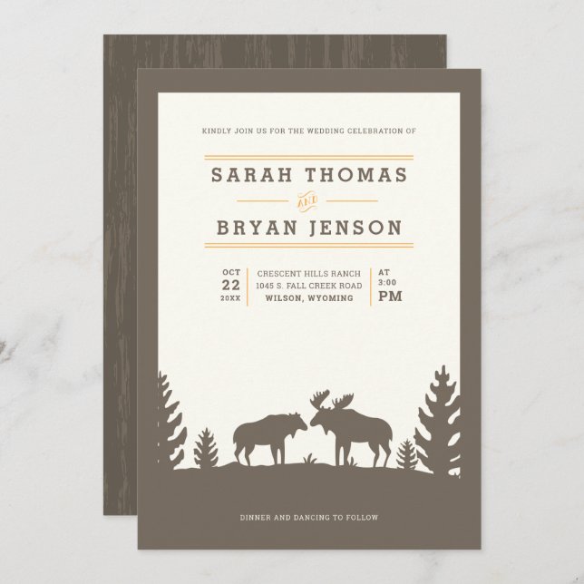 Invitation Rustique Moose Mariage extérieur (Devant / Derrière)