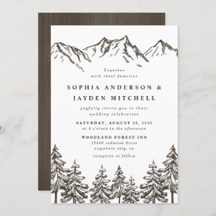 Invitation Rustique Mountain Elegant Mariage d'aquarelle pin