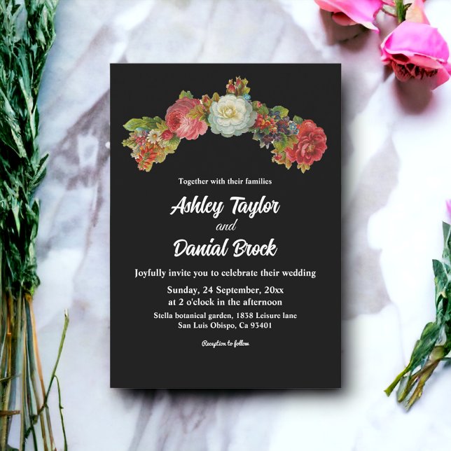 Invitation Rustique Noir | Floral Aquarelle | Mariage Élégant (Créateur téléchargé)