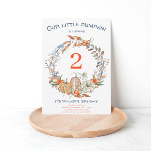 Invitation Rustique Notre Petit Citrouille Bleu Deuxième Anni