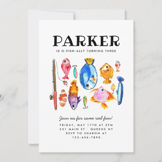 Invitation Rustique O-Fish-al Reel Amusants Pêche Poisson Ann (Devant)