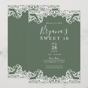 Invitation Rustique Olive & Blanc Dentelle Élégant Douce Fête