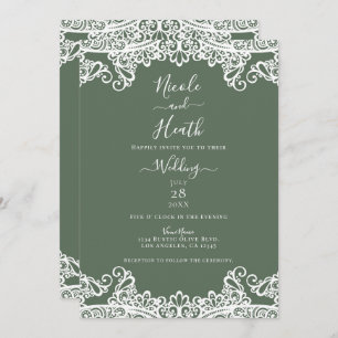 Invitation Rustique Olive White dentelle Élégant mariage