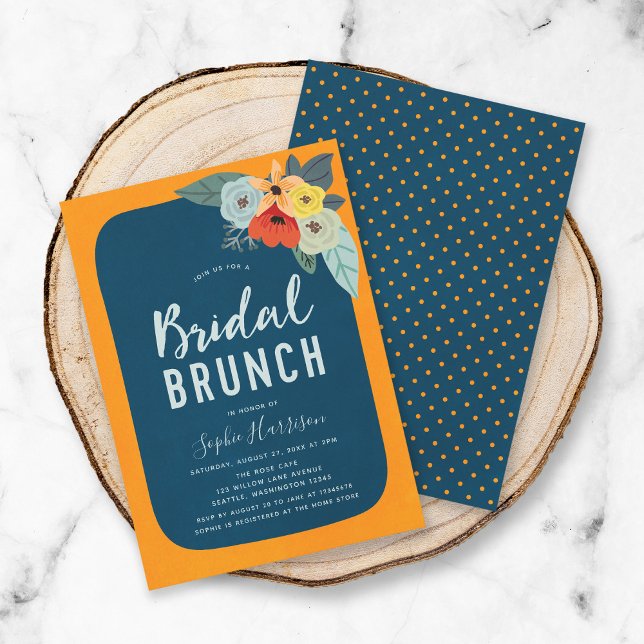 Invitation Rustique Orange Bleu Floral Nuptiale Brunch Invita (Créateur téléchargé)