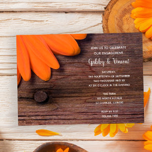 Invitation Rustique Orange Daisy Pays Fête d'engagement de la