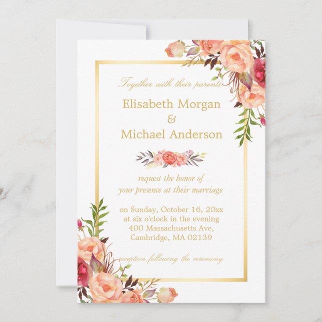 Invitation Rustique Orange Floral Chic Mariage de automne bla (Devant)