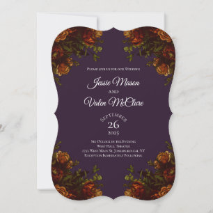 Invitation Rustique Orange Purple Automne Élégant Mariage