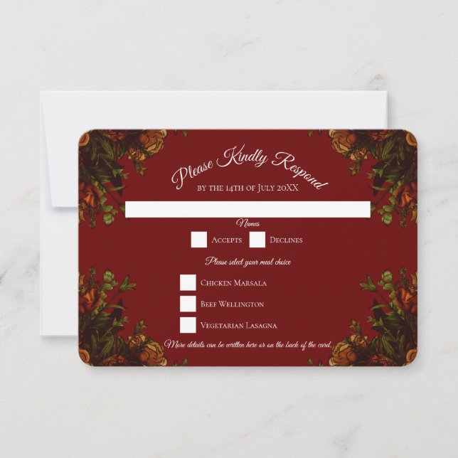 Invitation Rustique Orange Red Fall Élégant Mariage gothique (Devant)