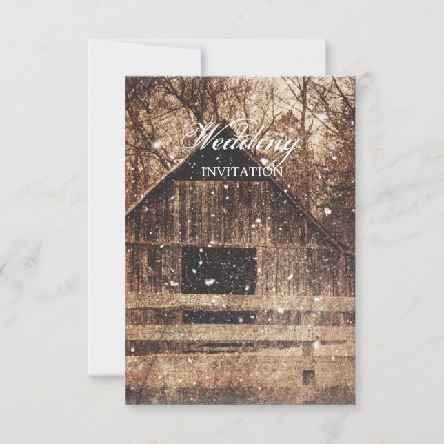 Invitation rustique ouest pays grange d'hiver mariage (Devant)