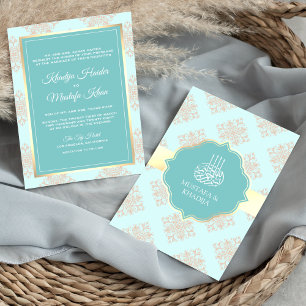 Invitation Rustique Pastel Aqua Blue Damask Mariage musulman