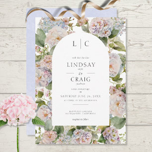 Invitation Rustique Pastel Hydrangea Floral Monogramme Blanc
