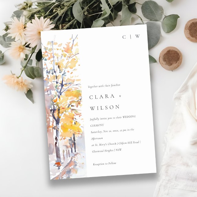 Invitation Rustique Pastel Jaune automne Mariage paysage auto (Créateur téléchargé)