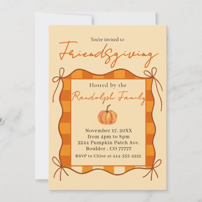 Invitation Rustique Pastel Orange En vichy Amical (Devant)