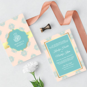 Invitation Rustique Pastel Peach Turquoise Damask Musulman Ma