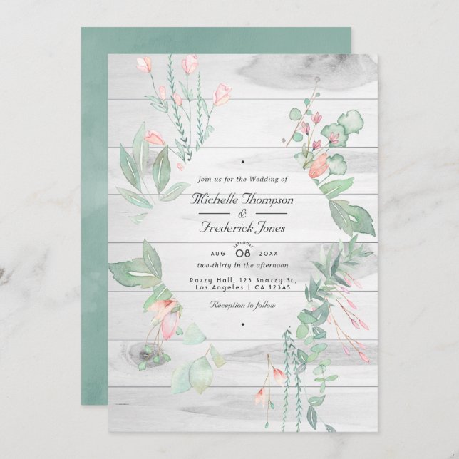Invitation Rustique Pastel Verdure Pays Jardin Mariage (Devant / Derrière)