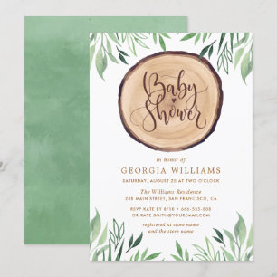 Invitation Rustique Pays Bois Aquarelle Baby shower Floral