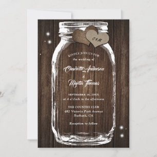 Invitation Rustique Pays Bois Burlap Coeur Mason Jar Mariage