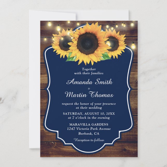 Invitation Rustique Pays Bois Marine Bleu Mariage de tourneso (Devant)