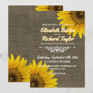 Invitation Rustique Pays Burlap Sunflowers Mariage