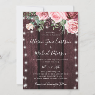 Invitation Rustique pays fleurie grange bois bordeaux mariage